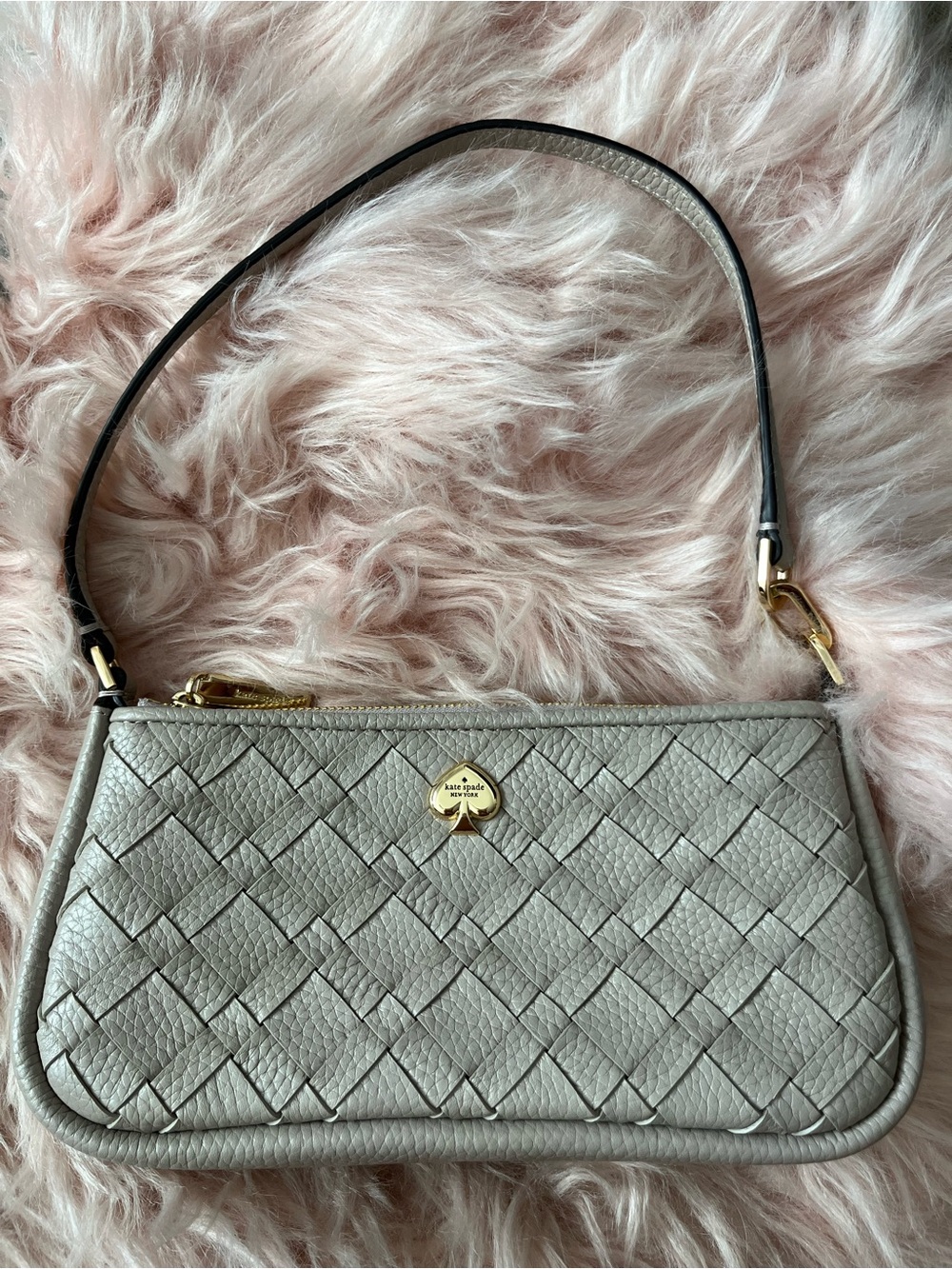 kate spade Woven Leather Wristlet Bag in Light Gray